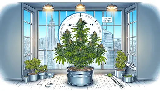 cartoon picture of marijuana bud growing next to a window
